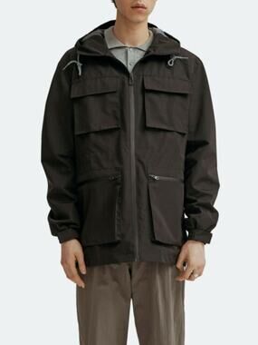 Noize Windbreaker Techno Bonded Hooded Rain Jacket Long Sleeve Black SZ X-Large